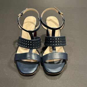 Cole Haan Grand 360 Navy Leather Block Heel Sandals Size 9B